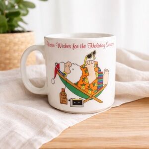 Vintage Russ Berrie Tropical Santa Christmas Mug Holiday Coffee Cup